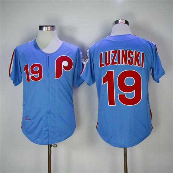 Men Philadelphia Phillies #19 Luzinski Blue 1980 Throwback Edition MLB Jerseys->philadelphia phillies->MLB Jersey